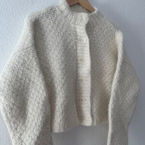 OZMA Bell Hand Knit Cardigan Alpaca Blend Cream